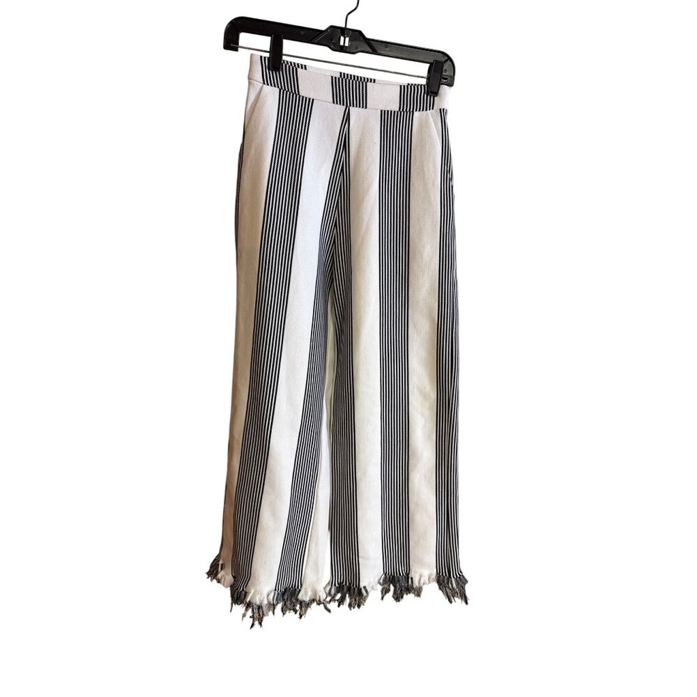 Striped High-Waisted Wide-Leg Cropped Pants By English Factory In XS